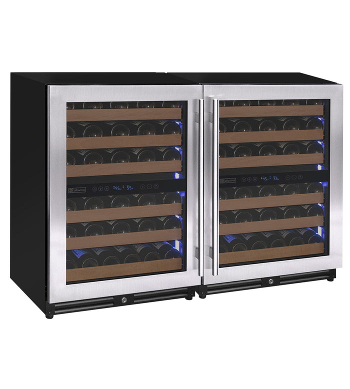 VINELOR Reserva 102 bouteilles | Cave à vin encastrable 4 zones side-by-side inox - vue principale
