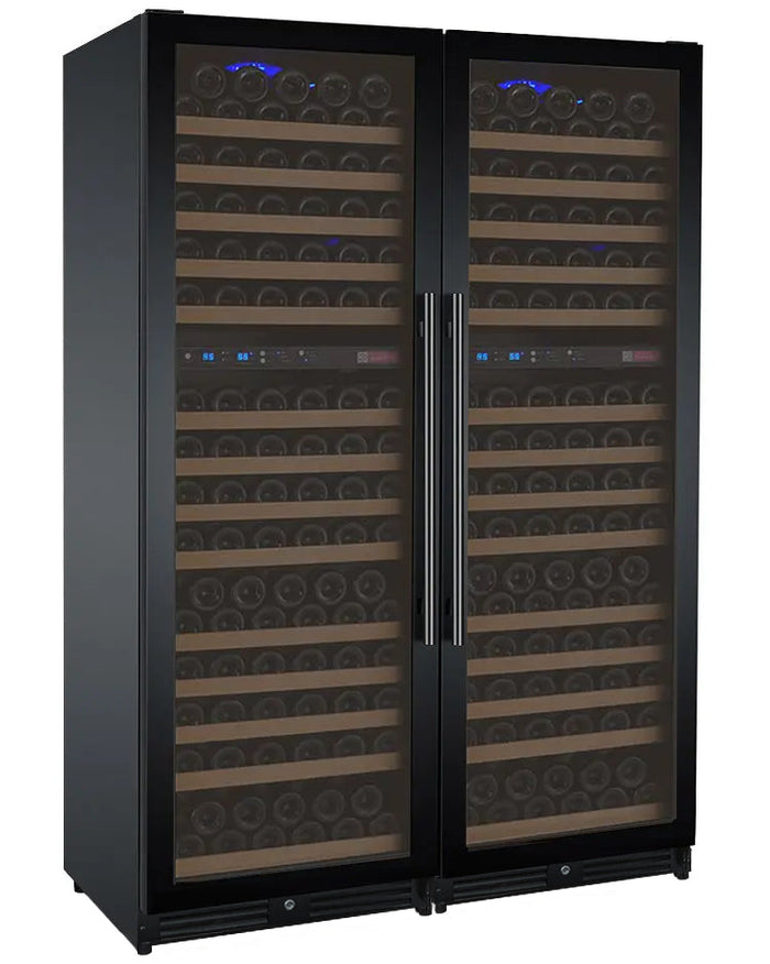 VINELOR FlexCount 344 bouteilles | Cave à vin pose libre 4 zones side-by-side porte noire - vue principale