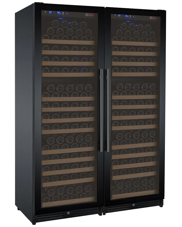 VINELOR FlexCount 354 bouteilles | Cave à vin encastrable 2 zones side-by-side porte noire - vue principale