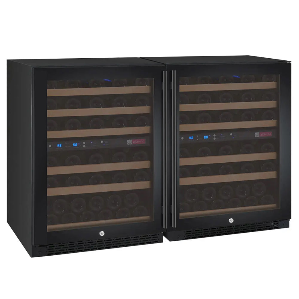 VINELOR FlexCount 112 bouteilles | Cave à vin encastrable 4 zones side-by-side porte noire - vue principale