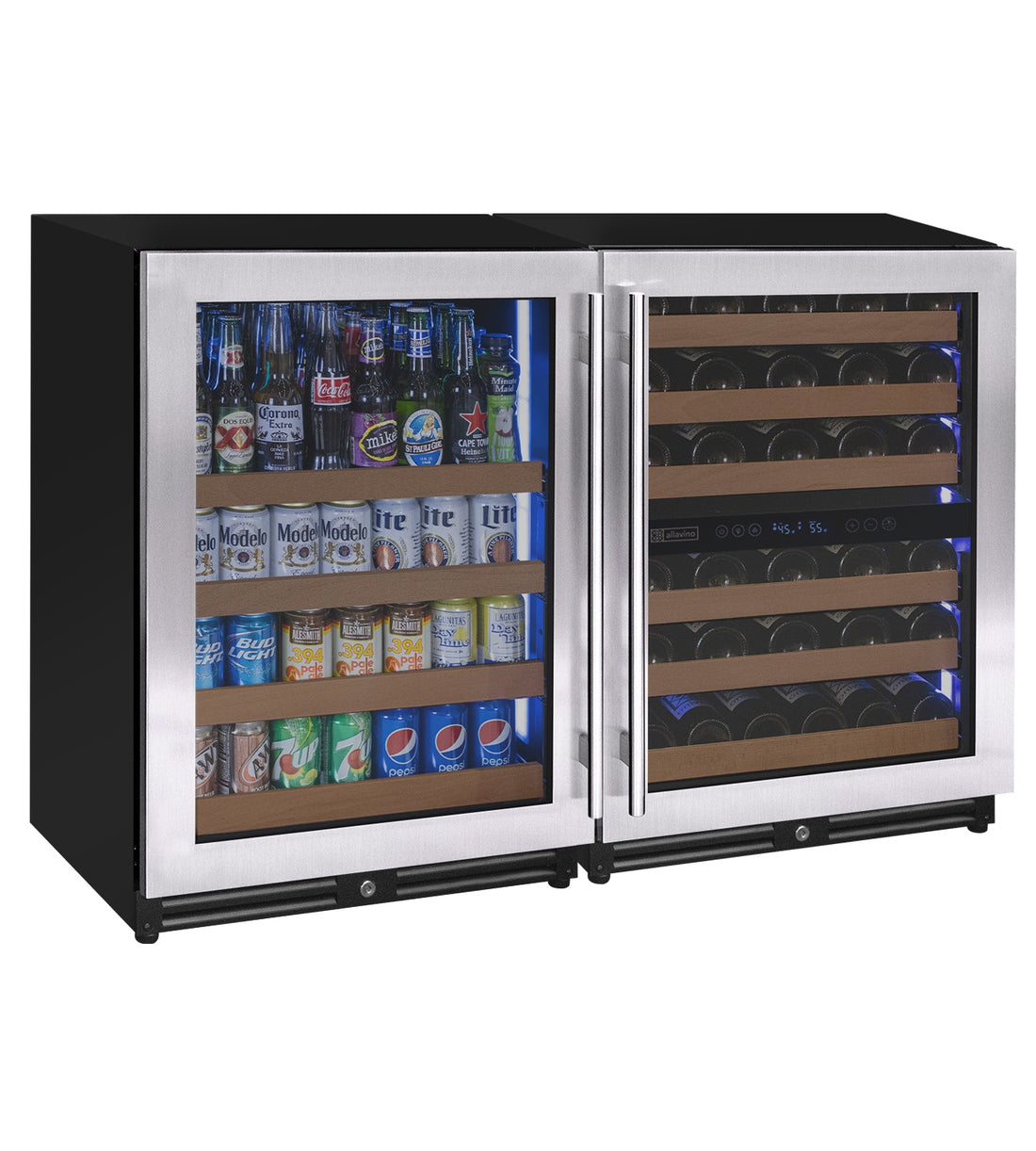 VINELOR Reserva 51 bouteilles / 124 canettes | Cave à vin & boissons encastrable 3 zones side-by-side inox - vue principale
