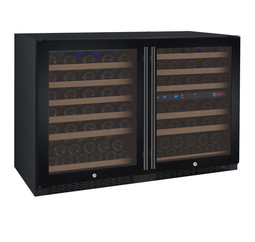 VINELOR FlexCount 112 bouteilles | Cave à vin encastrable 3 zones side-by-side porte noire - vue principale