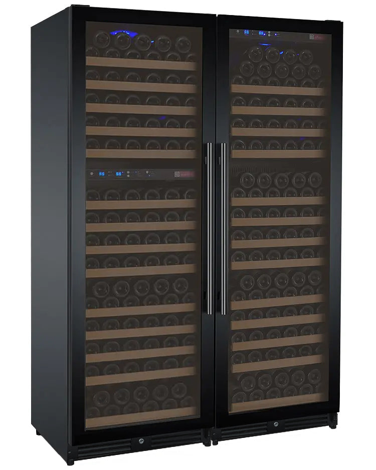 VINELOR FlexCount 349 bouteilles | Cave à vin pose libre 3 zones side-by-side porte noire - vue principale