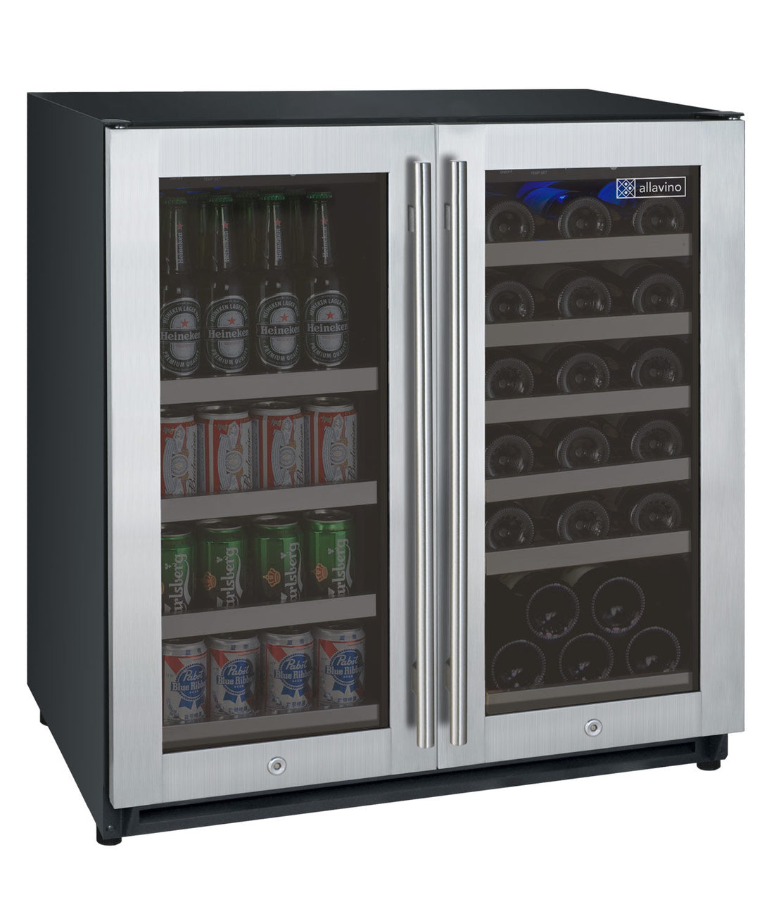 VINELOR FlexCount 30 bouteilles / 88 canettes | Cave à vin & boissons encastrable 2 zones inox - vue principale
