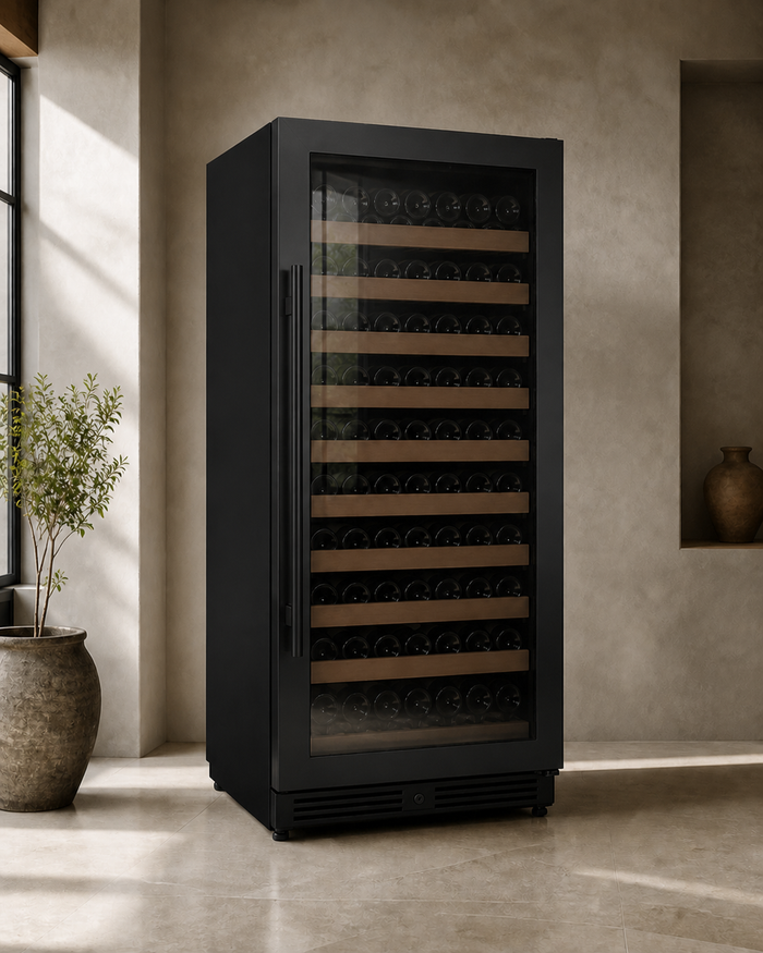 VINELOR Reserva 119 bouteilles | Cave à vin encastrable 1 zone porte noire charnière droite — vue principale premium