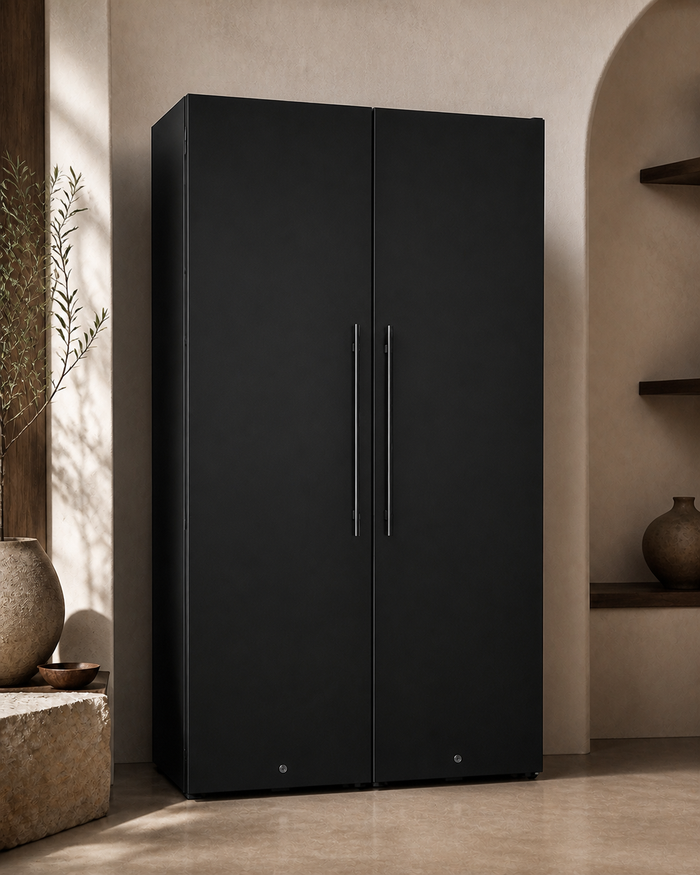 VINELOR Cascina 300 bouteilles | Cave à vin pose libre 2 zones side-by-side porte noire — vue principale premium