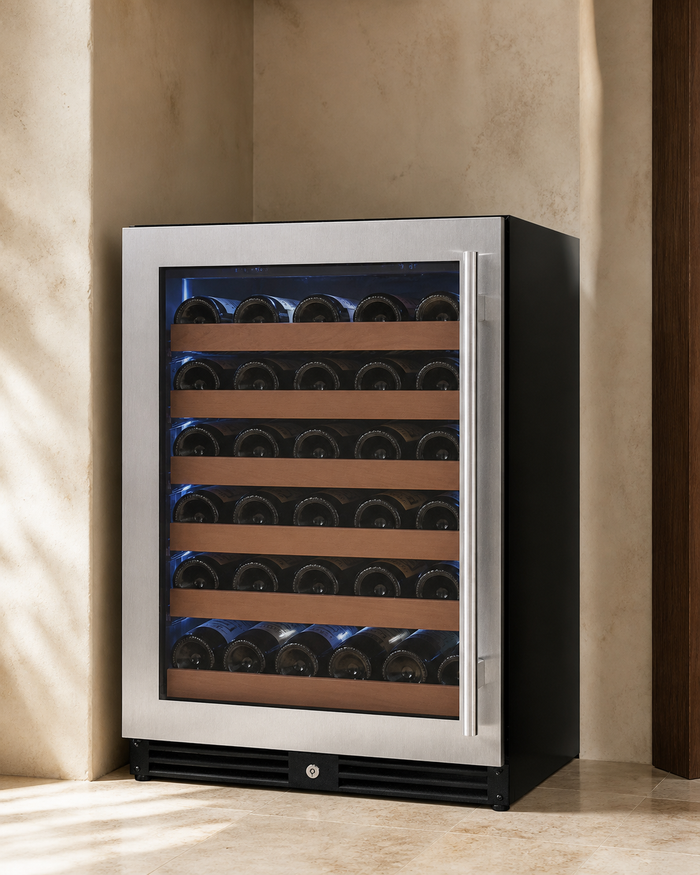 VINELOR Reserva 51 bouteilles | Cave à vin encastrable 1 zone inox charnière gauche — vue principale premium
