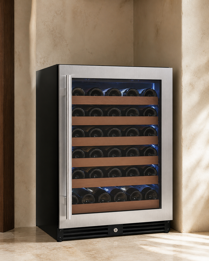 VINELOR Reserva 51 bouteilles | Cave à vin encastrable 1 zone inox charnière droite — vue principale premium