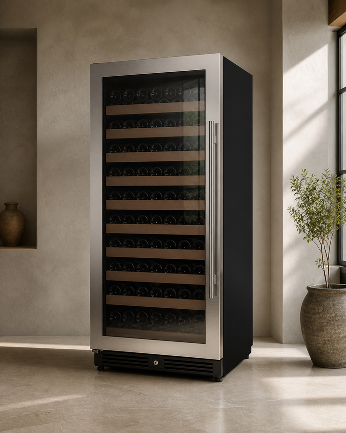 VINELOR Reserva 119 bouteilles | Cave à vin encastrable 1 zone inox charnière gauche — vue principale premium