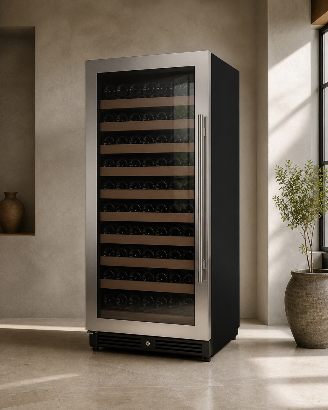 VINELOR Reserva 119 bouteilles | Cave à vin encastrable 1 zone inox charnière gauche — vue principale premium