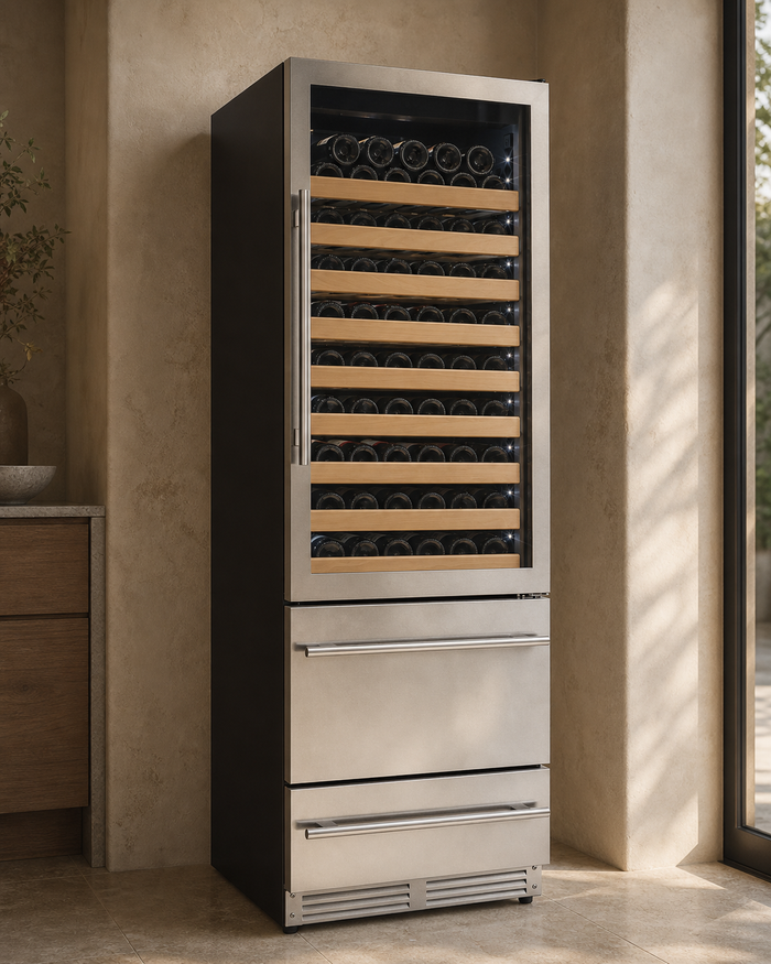 VINELOR Reserva 300 bouteilles | Cave à vin & boissons encastrable 2 zones inox — vue principale premium