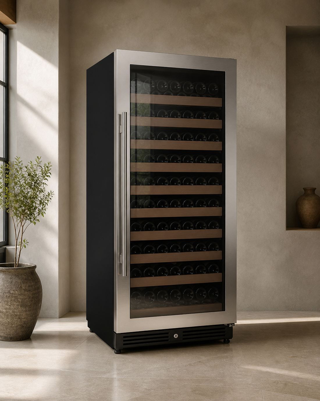 VINELOR Reserva 119 bouteilles | Cave à vin encastrable 1 zone inox charnière droite — vue principale premium
