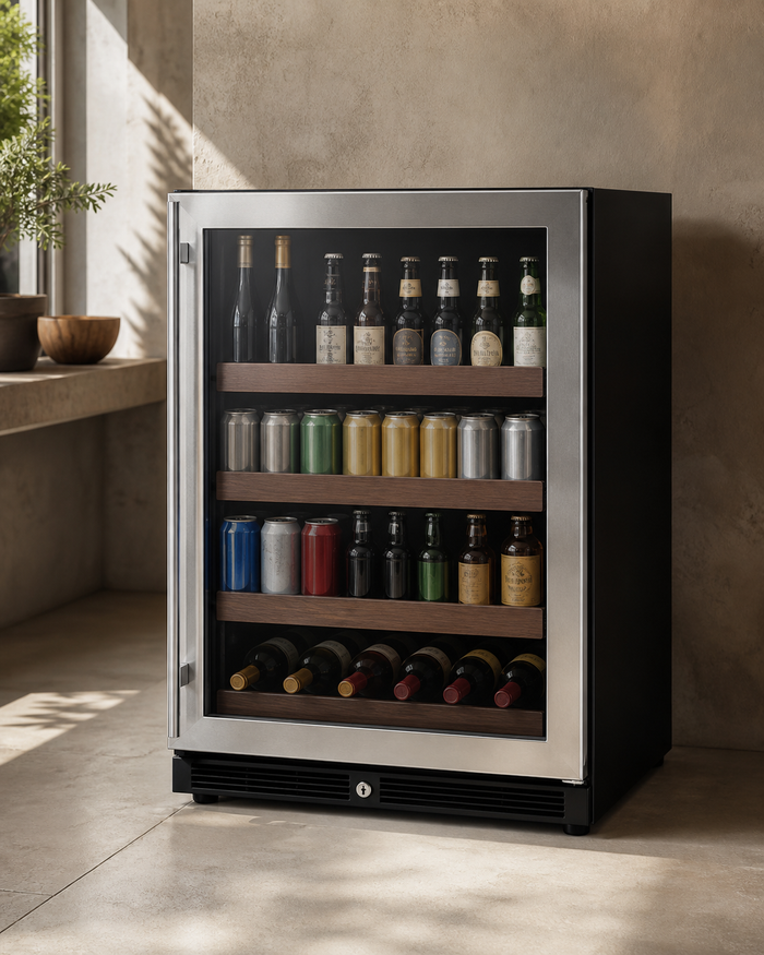 VINELOR FlexCount 24 pouces | Cave à vin & boissons encastrable inox charnière droite — vue principale premium