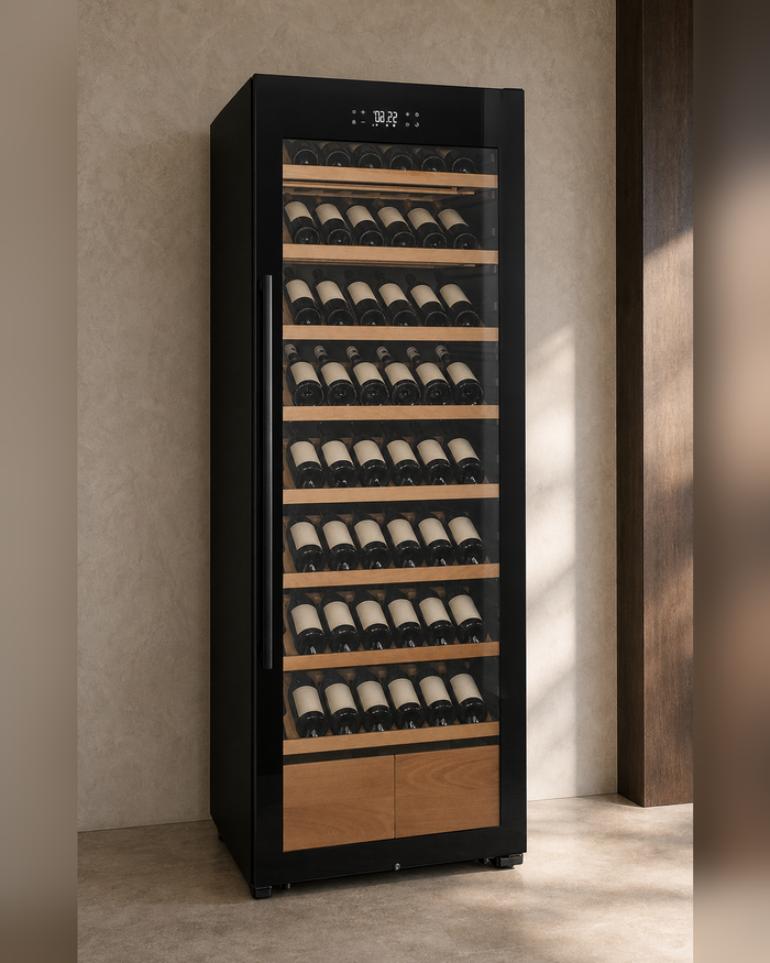 VINELOR Cascina 248 bouteilles | Cave à vin pose libre 1 zone porte noire charnière droite — vue principale premium