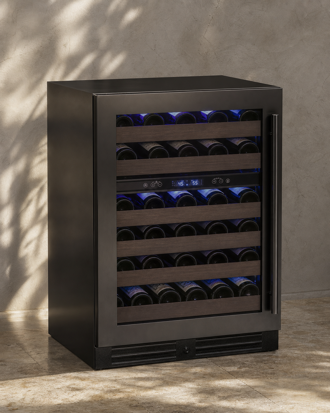 VINELOR Reserva 50 bouteilles | Cave à vin encastrable 2 zones porte noire charnière gauche — vue principale premium