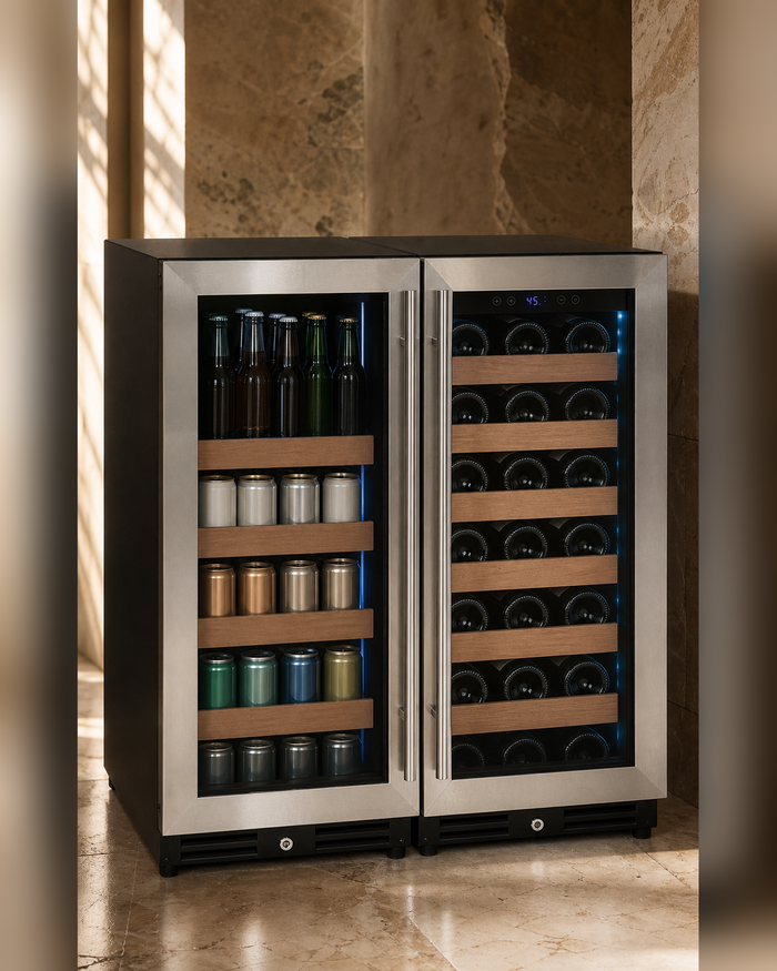 VINELOR FlexCount 30 bouteilles / 88 canettes | Cave à vin & boissons encastrable 2 zones - modèle 3Z-VSWB15-2S20 — vue principale premium