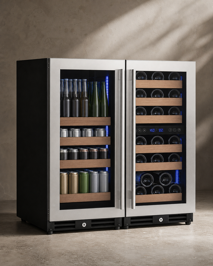 VINELOR FlexCount 30 bouteilles / 88 canettes | Cave à vin & boissons encastrable 2 zones - modèle 3Z-VSWB15-3S20 — vue principale premium