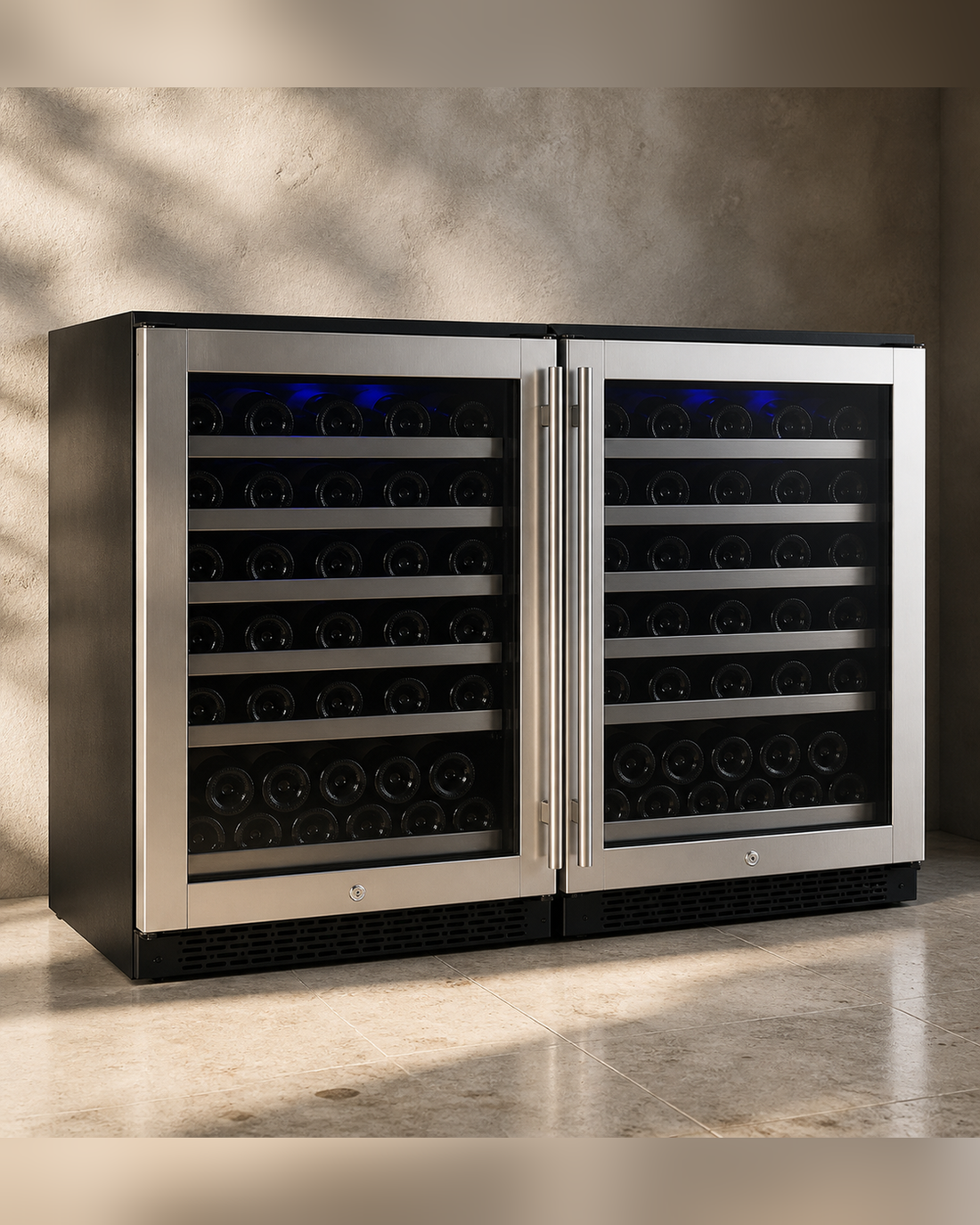 VINELOR FlexCount 112 bouteilles | Cave à vin encastrable side-by-side inox — vue principale premium
