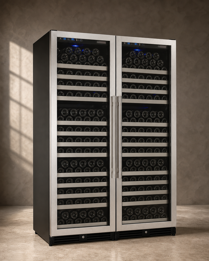 VINELOR FlexCount 354 bouteilles | Cave à vin encastrable 2 zones side-by-side inox — vue principale premium