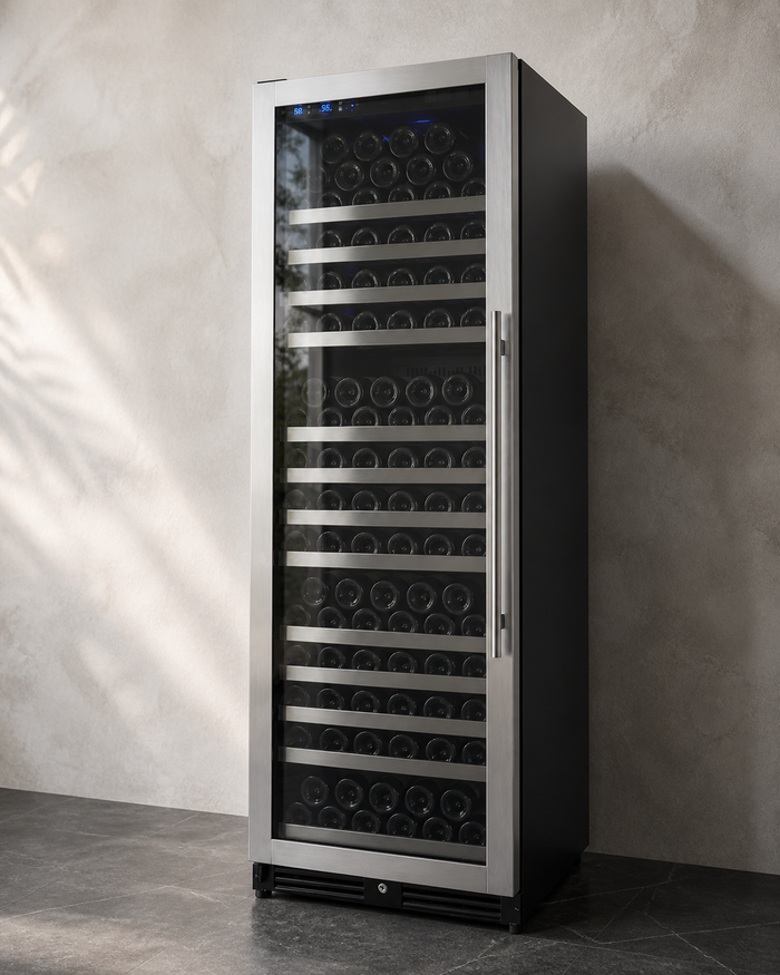 VINELOR FlexCount 177 bouteilles | Cave à vin encastrable 1 zone inox charnière gauche — vue principale premium
