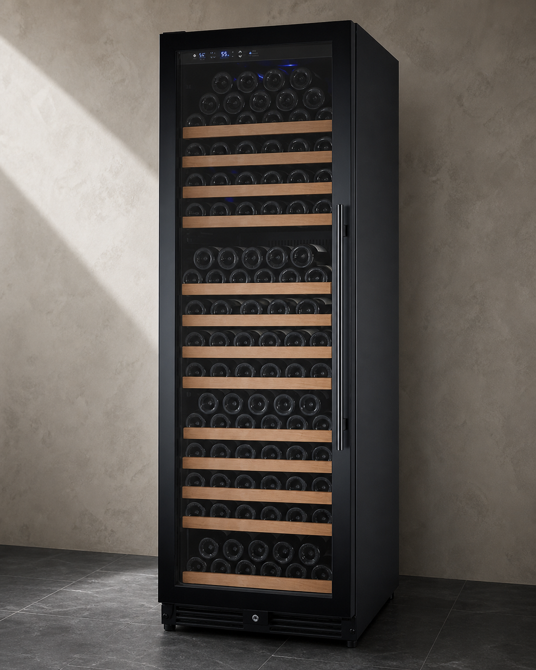 VINELOR FlexCount 177 bouteilles | Cave à vin encastrable 1 zone porte noire charnière gauche — vue principale premium