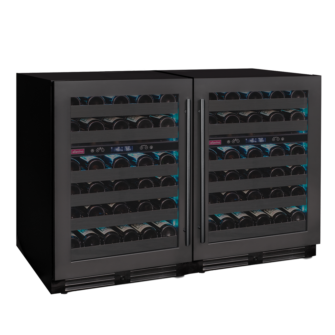 VINELOR Reserva 100 bouteilles | Cave à vin encastrable 4 zones side-by-side porte noire - vue principale