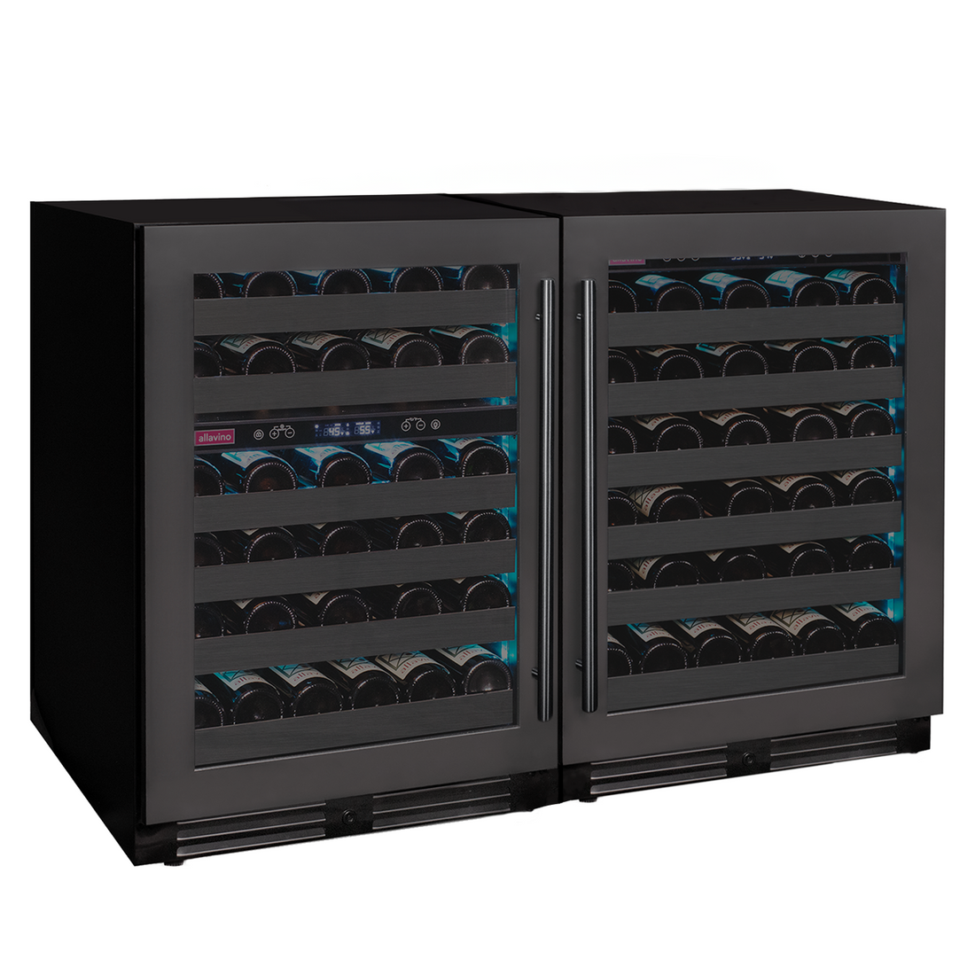 VINELOR Reserva 100 bouteilles | Cave à vin encastrable 3 zones side-by-side porte noire - vue principale