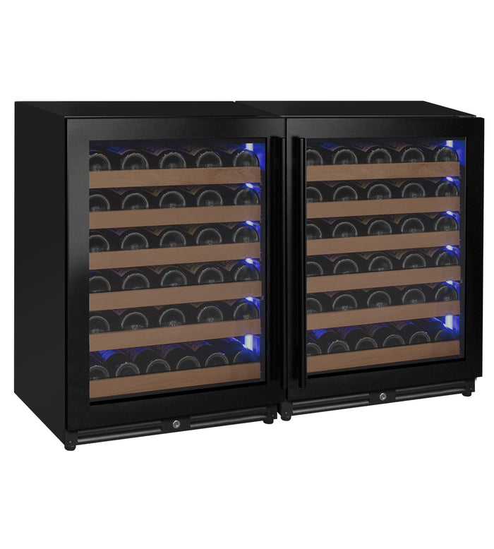 VINELOR Reserva 102 bouteilles | Cave à vin encastrable 2 zones side-by-side porte noire - vue principale