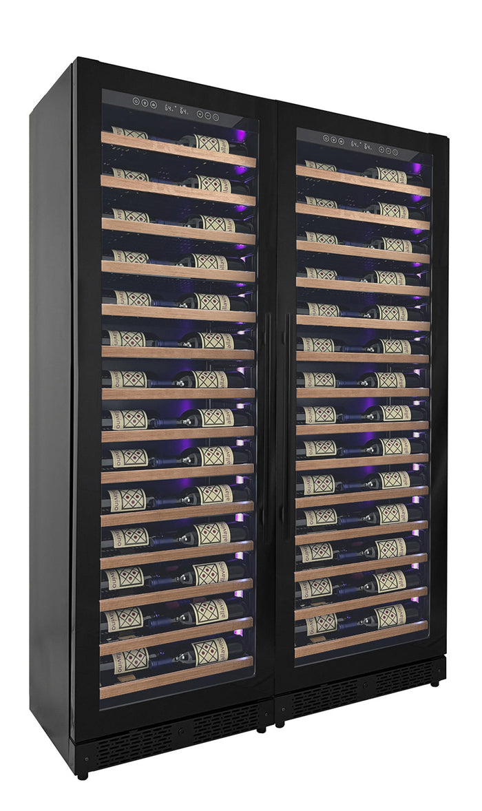 VINELOR Reserva 134 bouteilles | Cave à vin encastrable 2 zones side-by-side porte noire - vue principale