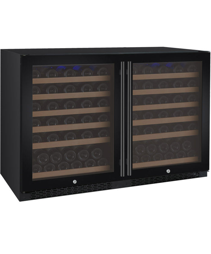 VINELOR FlexCount 112 bouteilles | Cave à vin encastrable 2 zones side-by-side porte noire - vue principale