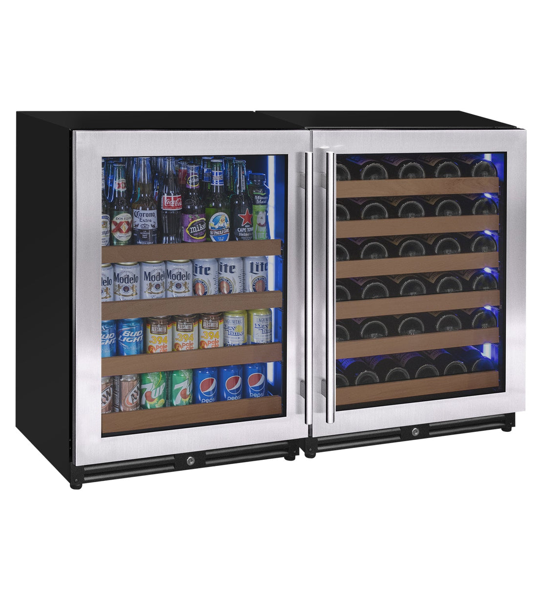 VINELOR Reserva 51 bouteilles / 124 canettes | Cave à vin & boissons encastrable 2 zones side-by-side inox - vue principale