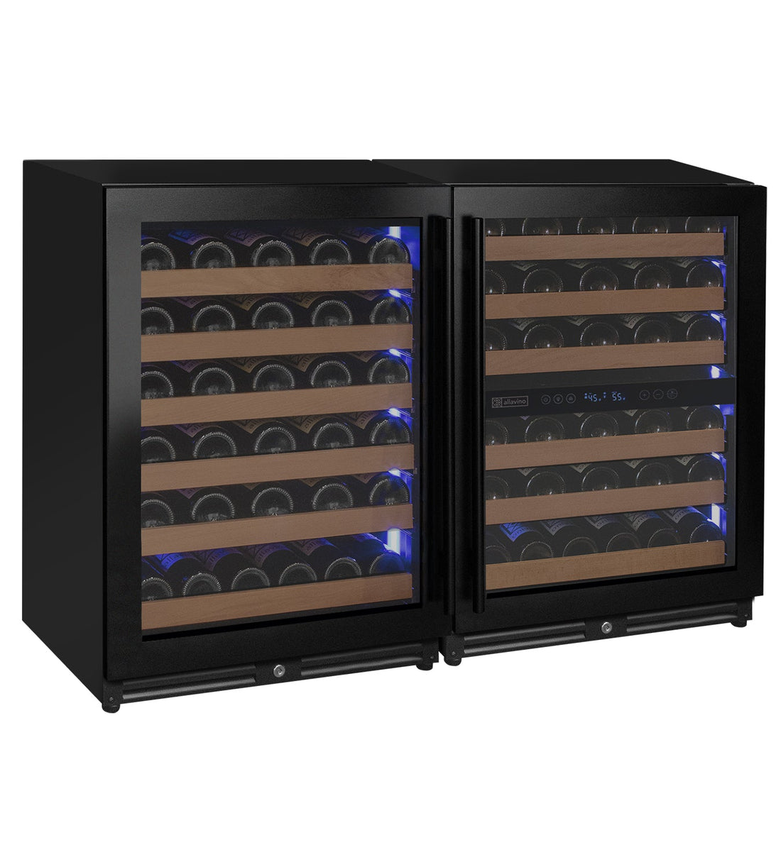 VINELOR Reserva 102 bouteilles | Cave à vin encastrable 3 zones side-by-side porte noire - vue principale