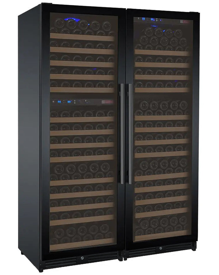 VINELOR FlexCount 349 bouteilles | Cave à vin pose libre 3 zones side-by-side porte noire - vue principale