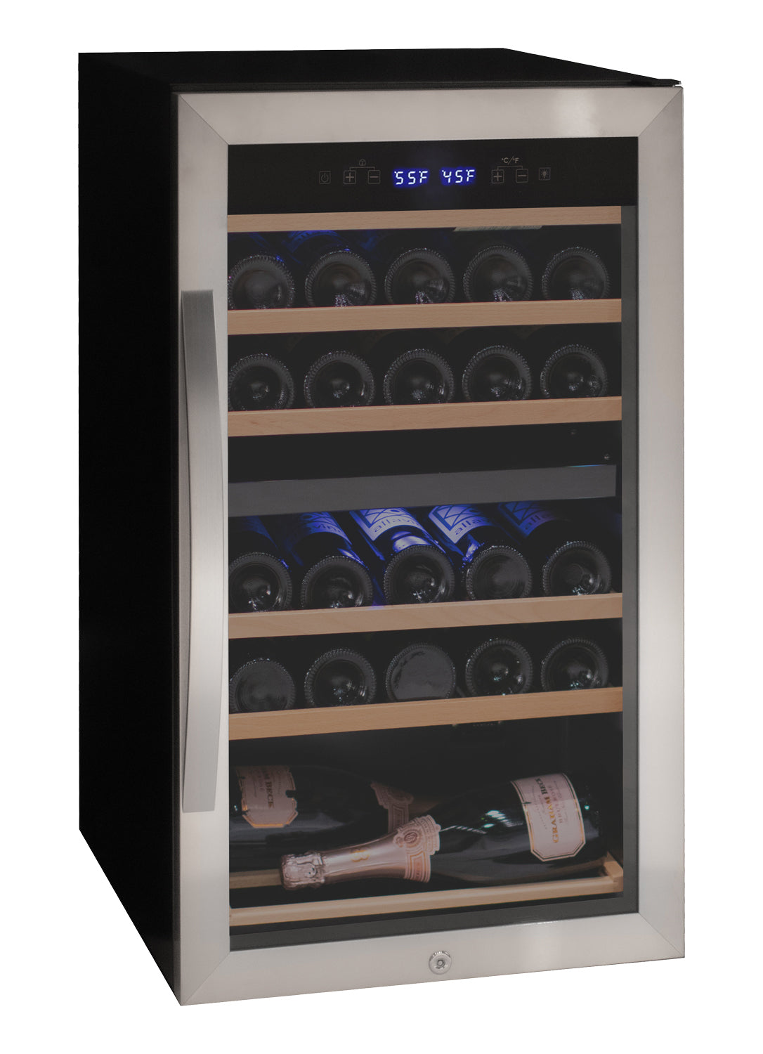 VINELOR Cascina 28 bouteilles | Cave à vin pose libre 2 zones inox - vue principale
