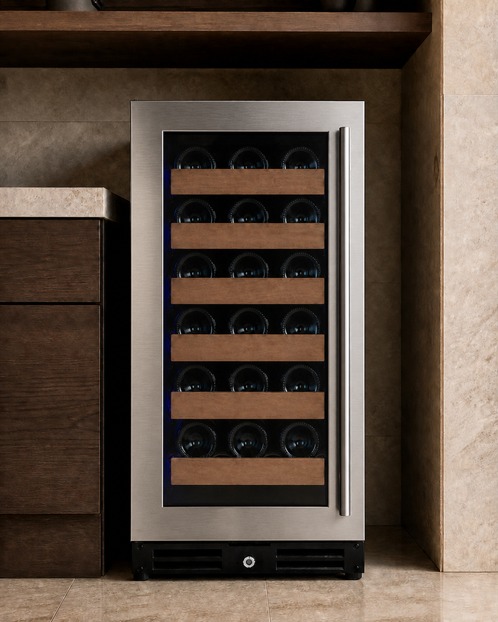 VINELOR Reserva 30 bouteilles | Cave à vin encastrable 1 zone inox charnière gauche — vue principale premium