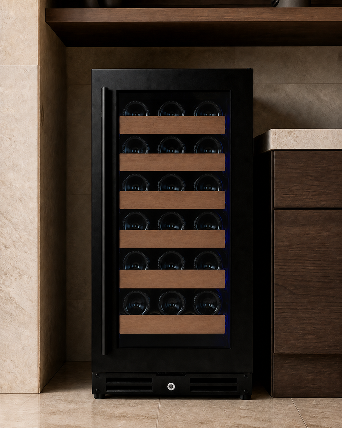 VINELOR Reserva 30 bouteilles | Cave à vin encastrable 1 zone porte noire charnière droite — vue principale premium
