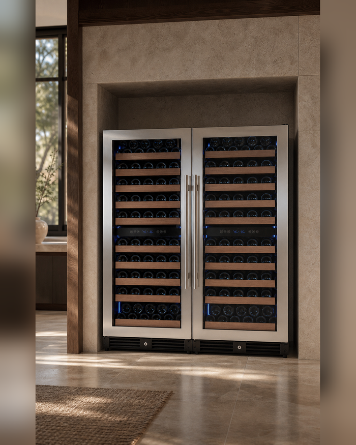 VINELOR Reserva 238 bouteilles | Cave à vin encastrable 4 zones side-by-side inox — vue principale premium