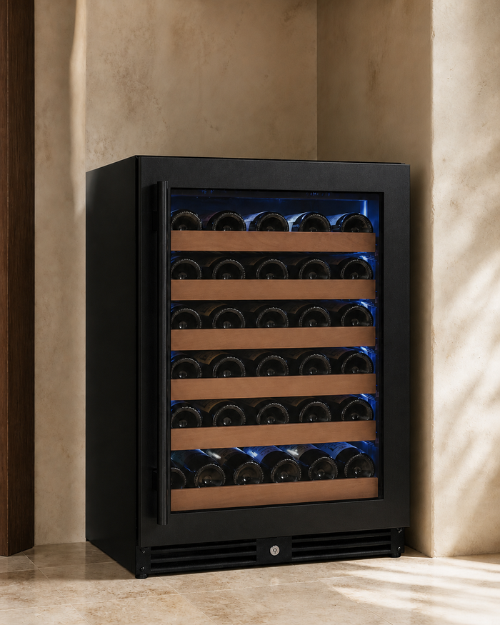 VINELOR Reserva 51 bouteilles | Cave à vin encastrable 1 zone porte noire charnière droite — vue principale premium