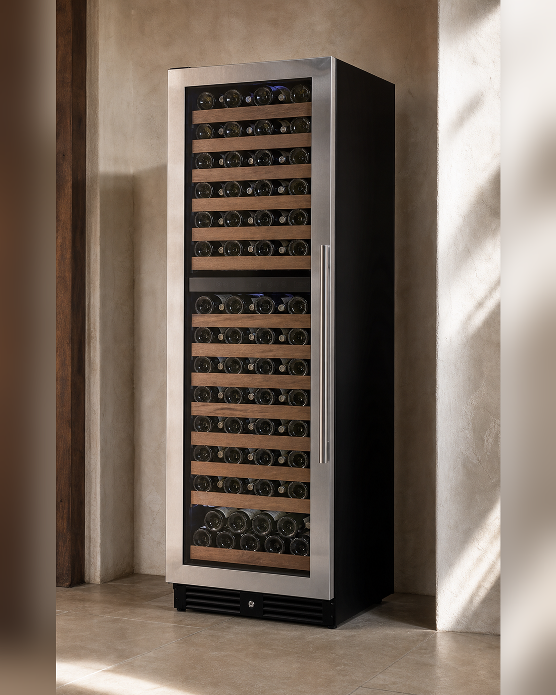 VINELOR Reserva 172 bouteilles | Cave à vin encastrable 2 zones inox charnière gauche — vue principale premium