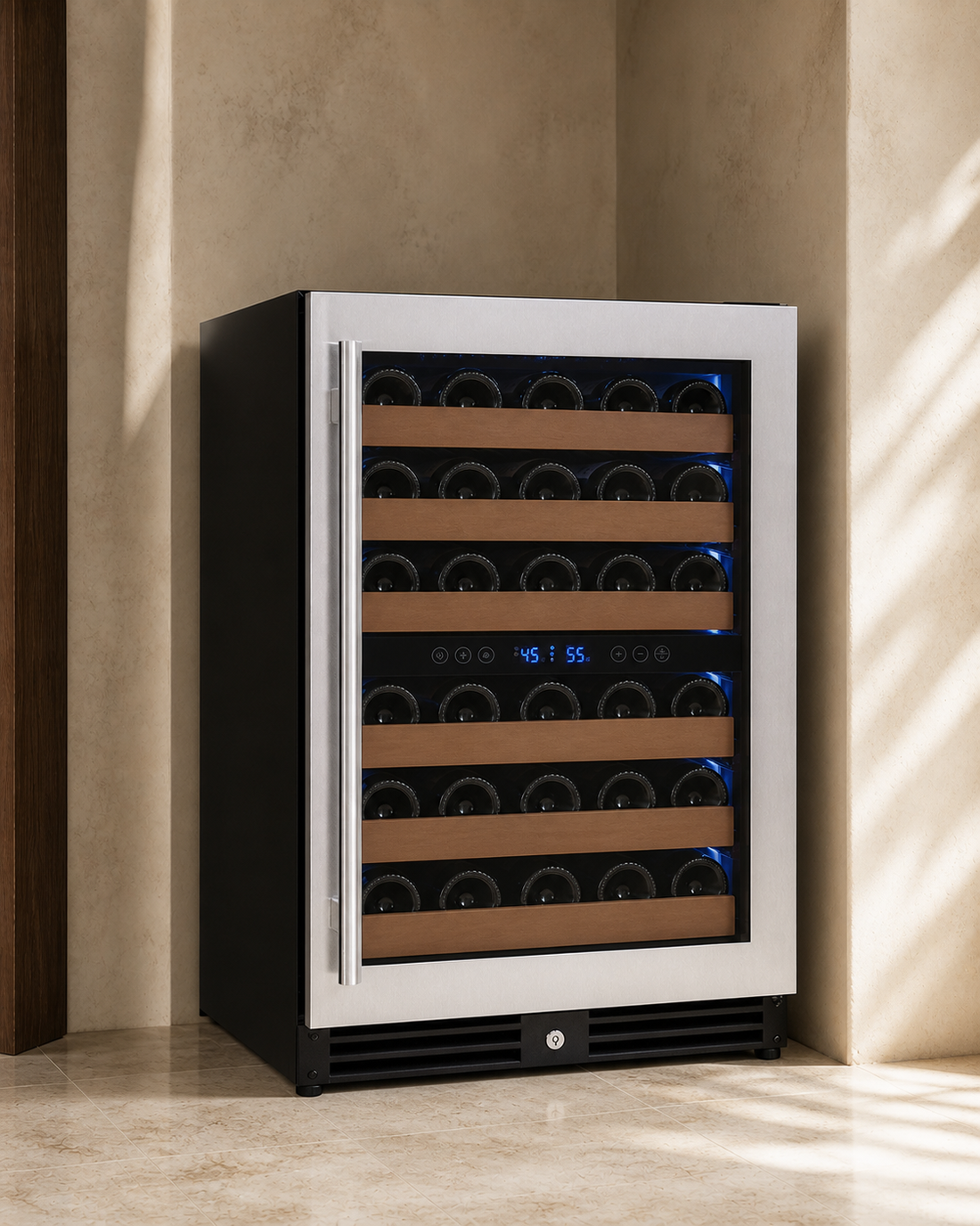 VINELOR Reserva 51 bouteilles | Cave à vin encastrable 2 zones inox charnière droite — vue principale premium