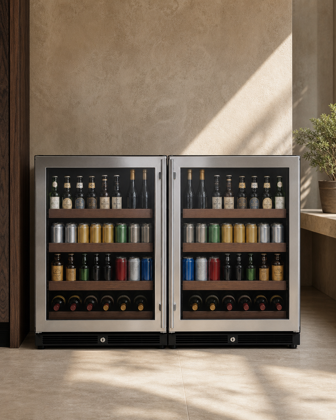 VINELOR Reserva collection | Cave à vin & boissons encastrable side-by-side inox — vue principale premium