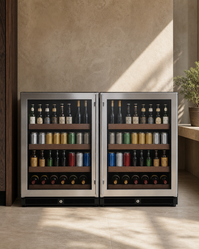VINELOR Reserva collection | Cave à vin & boissons encastrable side-by-side inox — vue principale premium