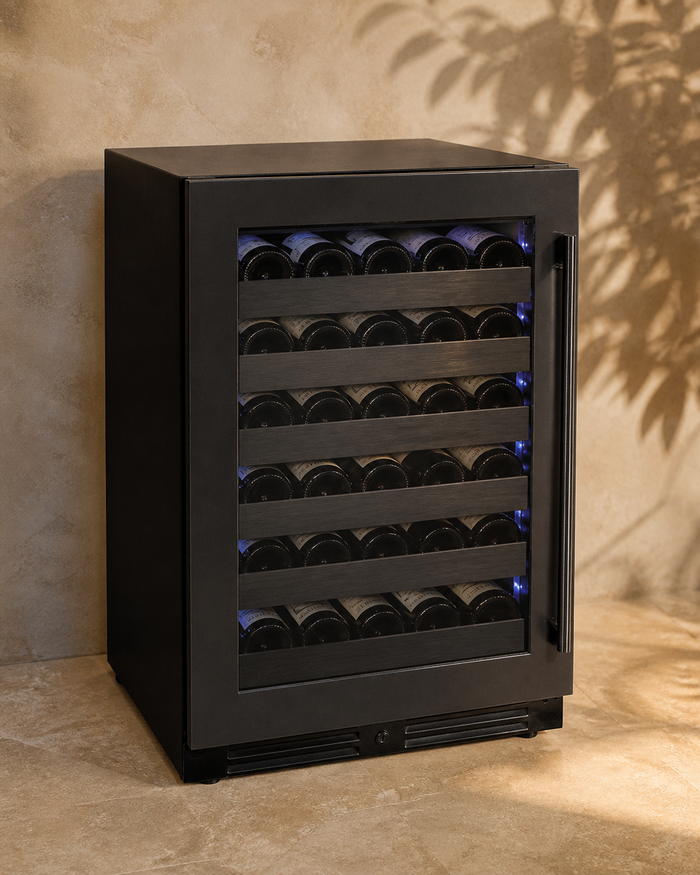 VINELOR Reserva 50 bouteilles | Cave à vin encastrable 1 zone porte noire charnière gauche — vue principale premium
