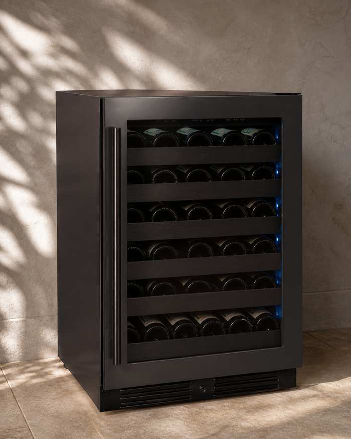 VINELOR Reserva 50 bouteilles | Cave à vin encastrable 1 zone porte noire charnière droite — vue principale premium