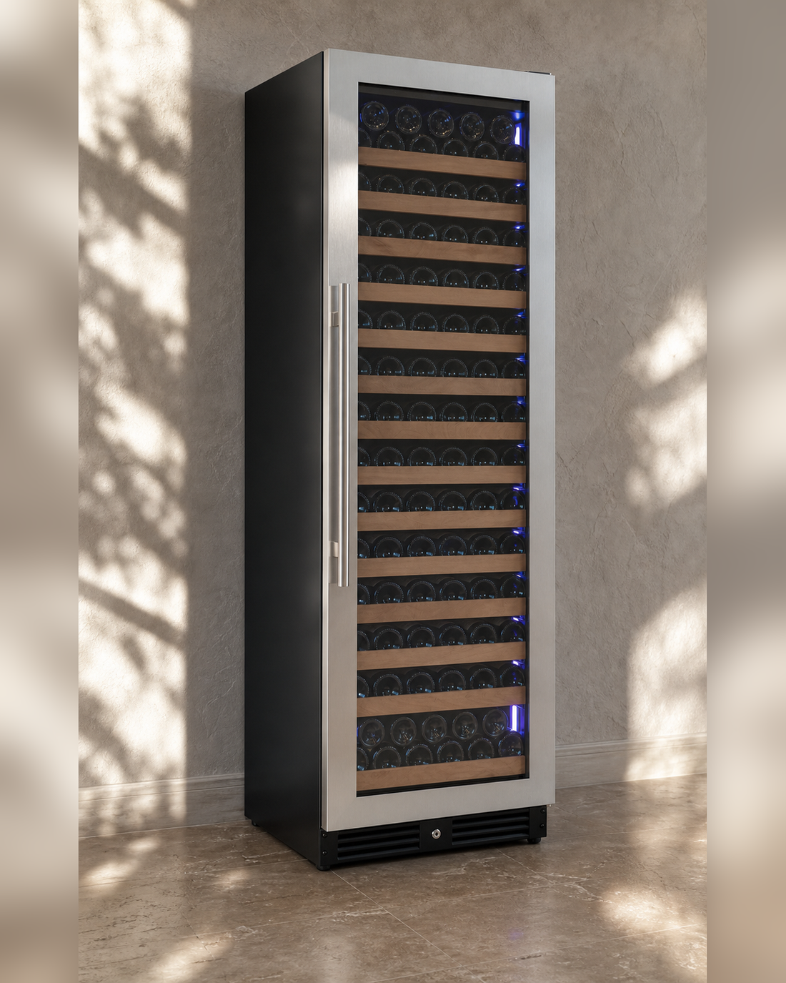 VINELOR Reserva 163 bouteilles | Cave à vin encastrable 1 zone inox charnière droite — vue principale premium