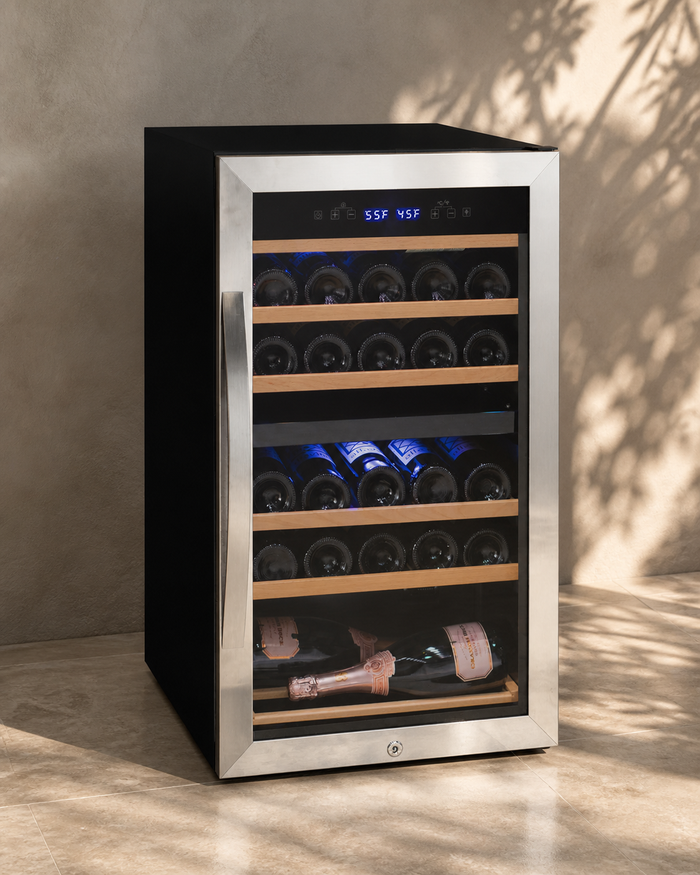VINELOR Cascina 28 bouteilles | Cave à vin pose libre 2 zones inox — vue principale premium