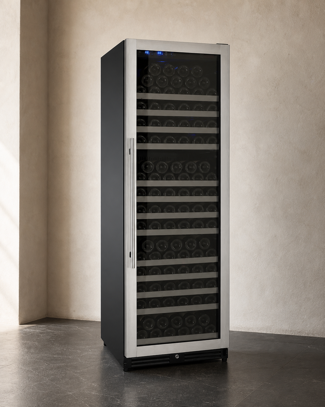 VINELOR FlexCount 177 bouteilles | Cave à vin encastrable 1 zone inox charnière droite — vue principale premium